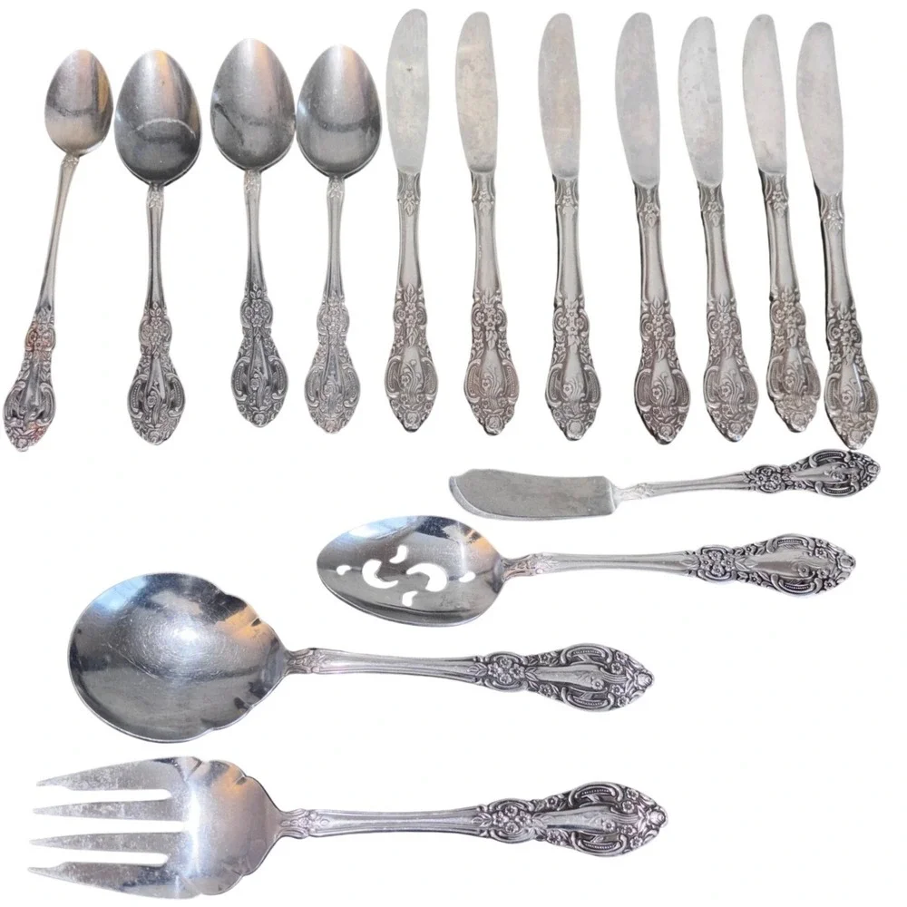 Vintage | Springtime‎ | Stainless Japan Ornate Floral Serving and Flatware Set